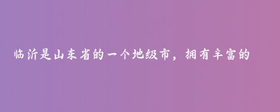 临沂是山东省的一个地级市，拥有丰富的自然风光和历史文化遗产