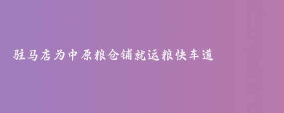 驻马店为中原粮仓铺就运粮快车道