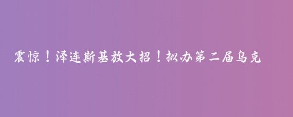 震惊！泽连斯基放大招！拟办第二届乌克兰和平峰会，点名俄方参加！