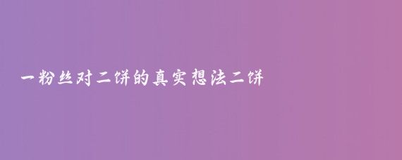 一粉丝对二饼的真实想法二饼